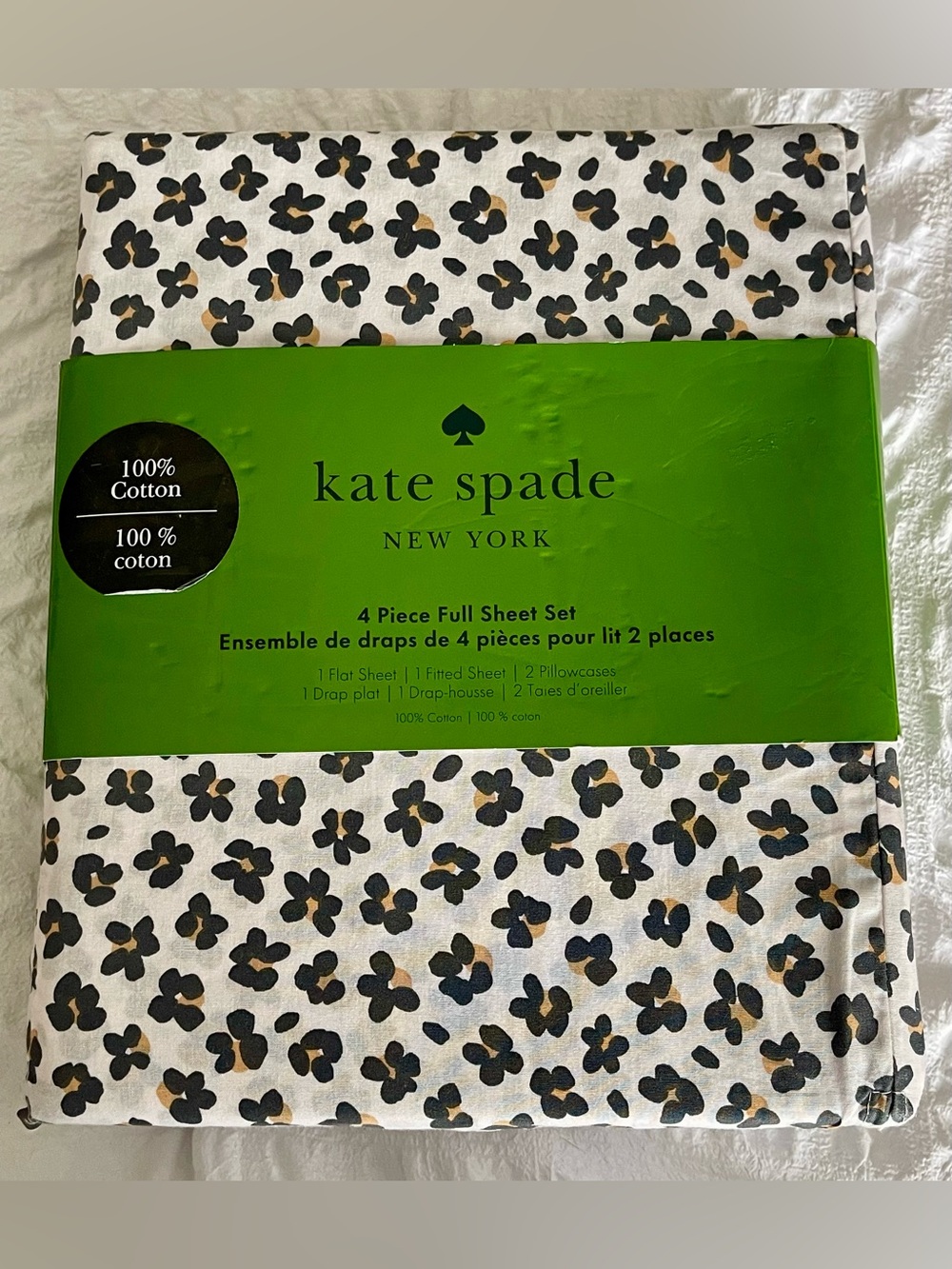 Kate Spade New York 4 Piece Full Size Sheet Set with Black & Gold Floral Motif